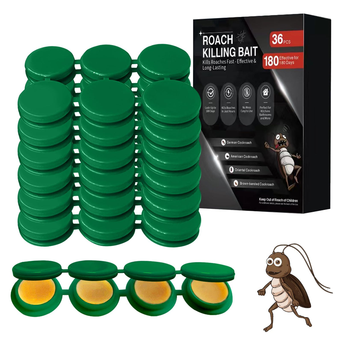 FLODTEEK cockroach gel bait 36-pack visible for quick home control.