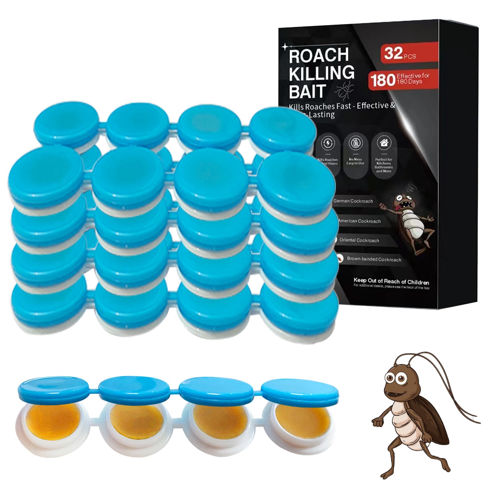 FLODTEEK roach gel bait 32-pack placed for fast, inside-home roach control.