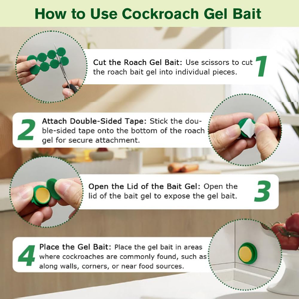 FLODTEEK roach gel bait in kitchen area illustrates suitability for busy spaces.