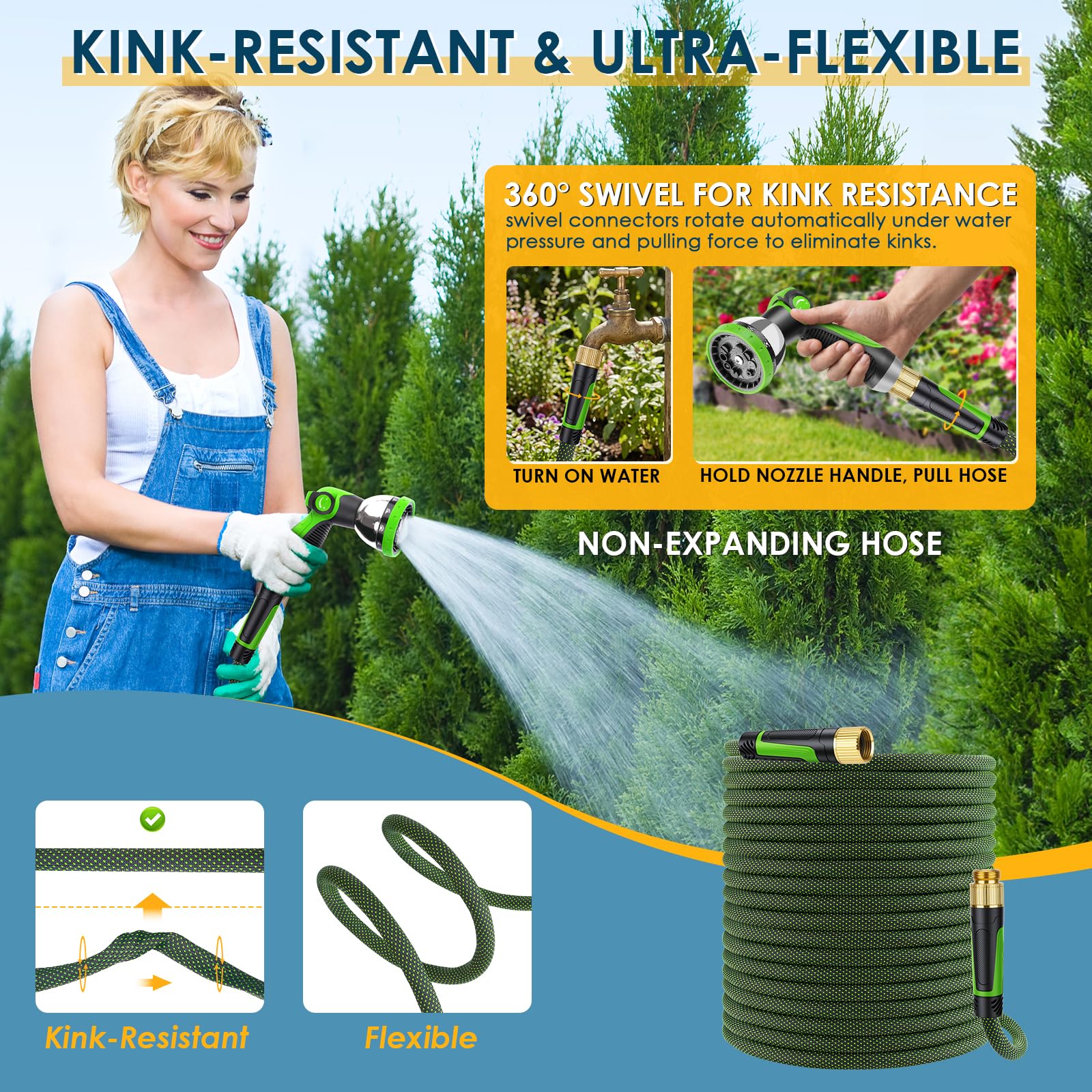 FLOERXIS 360° swivel connector prevents kinks, smooth garden watering.