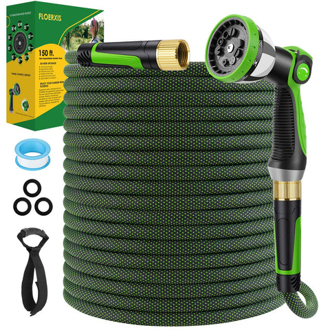 FLOERXIS non-expandable garden hose 150 ft for steady watering and longer lifespan.