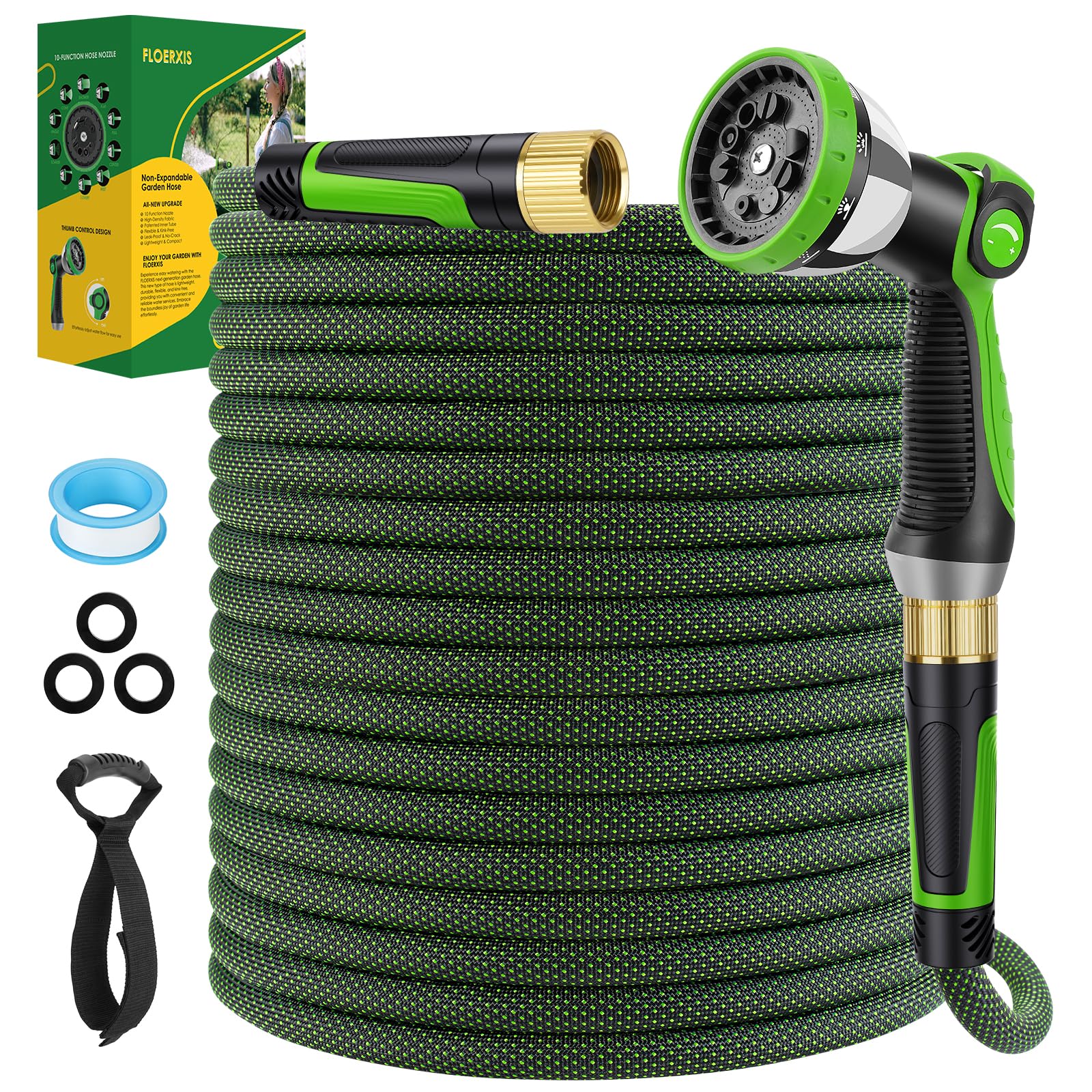 FLOERXIS 25 ft non-expandable garden hose showing kink-free flexibility for easy watering
