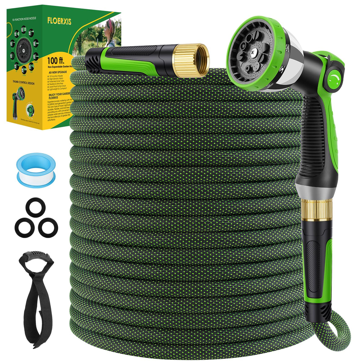 FLOERXIS non-expandable hose 100ft highlights long-lasting durability for steady watering.