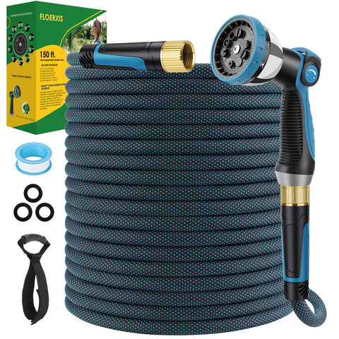 FLOERXIS non-expandable hose 150ft for tangle-free watering and lasting durability.