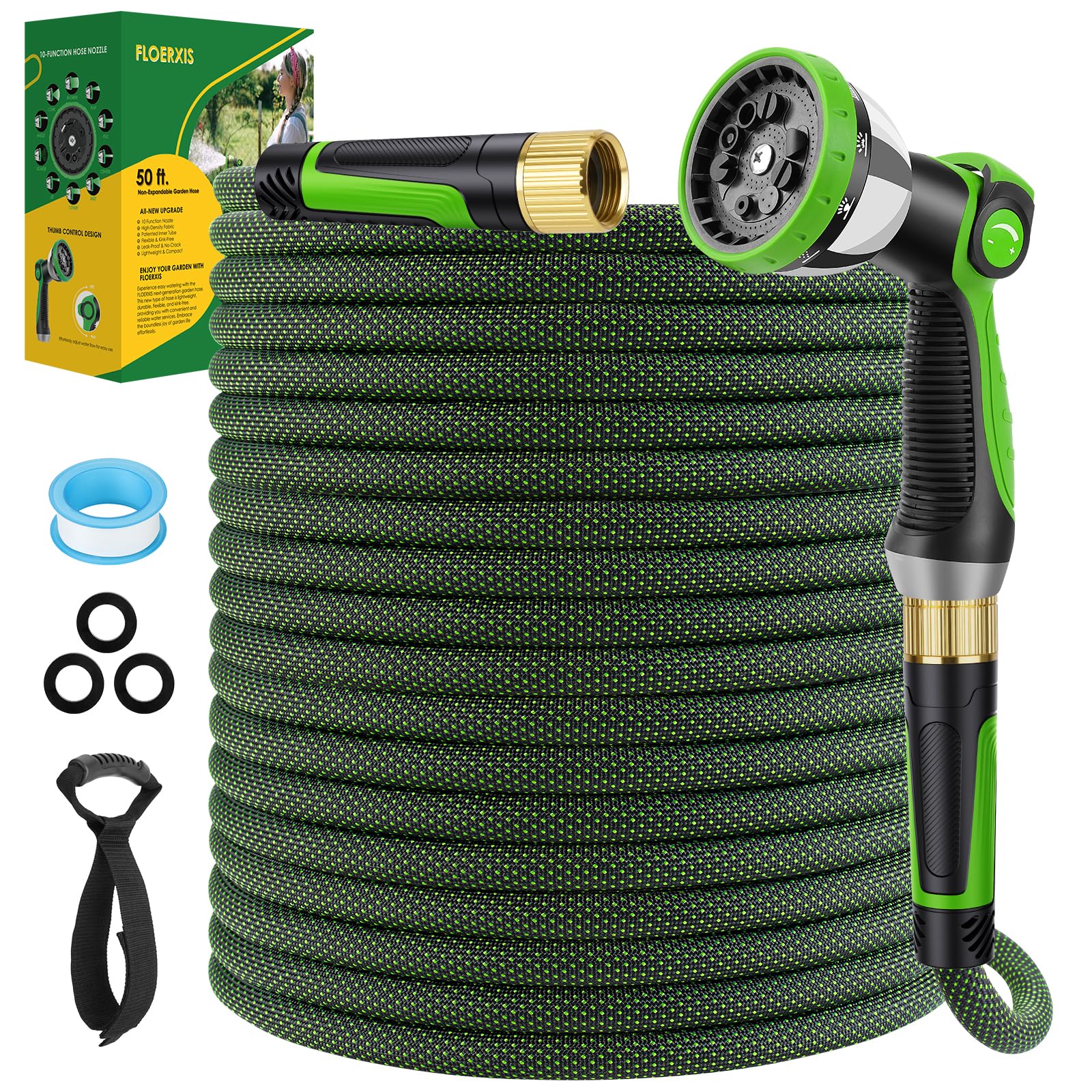 FLOERXIS non-expandable hose 50 ft in action for efficient watering