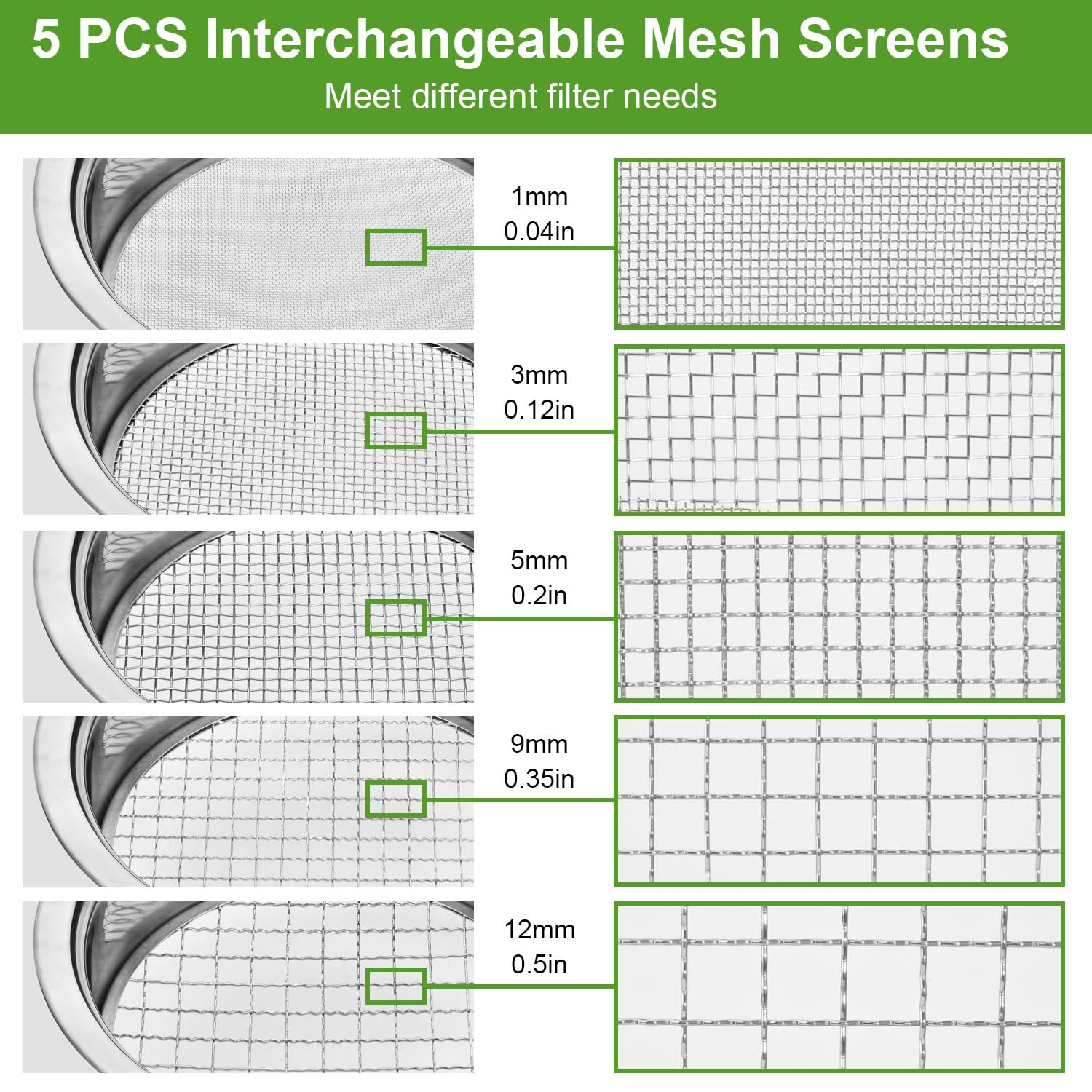 FLOLXNB interchangeable mesh screens for 1-3-5-9-12 mm filtration