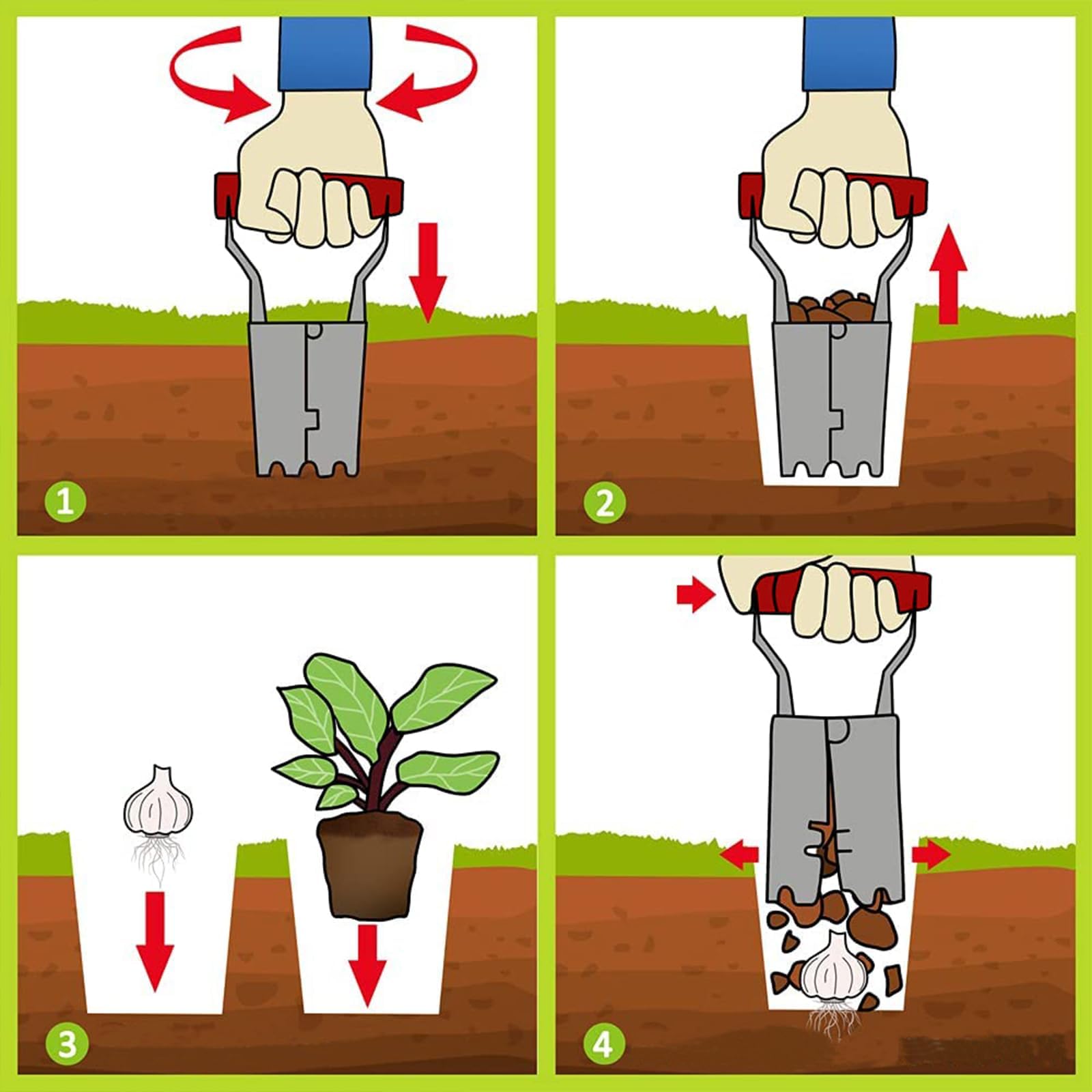 Depth markers show reach up to four inches.