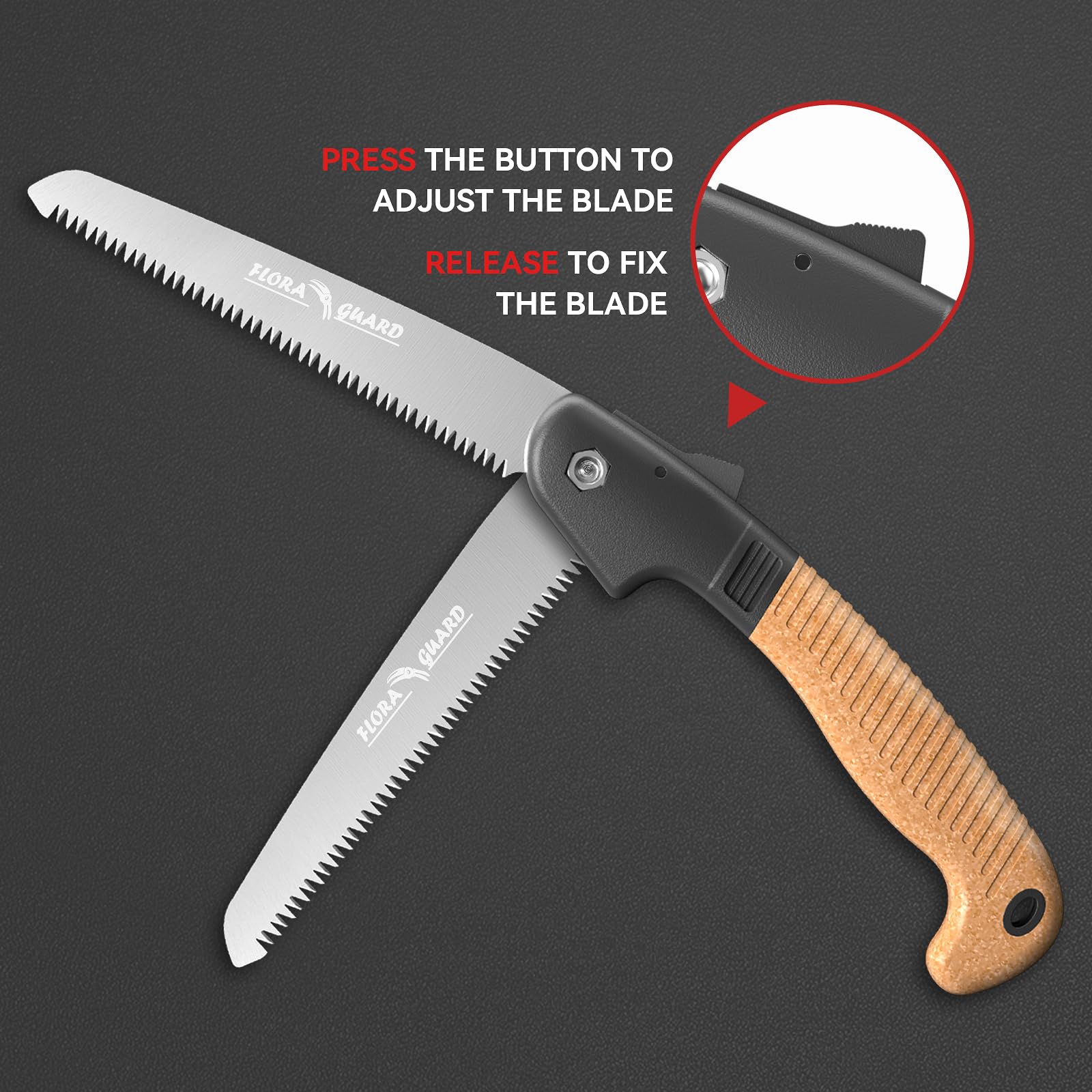 FLORA GUARD compact folding saw in use for camping tasks.