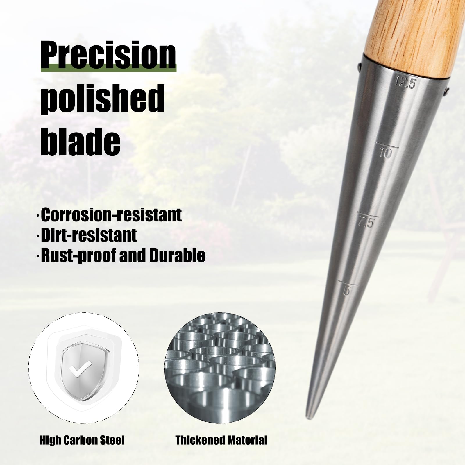 FLORA GUARD wood handle provides a comfortable grip during long planting sessions
