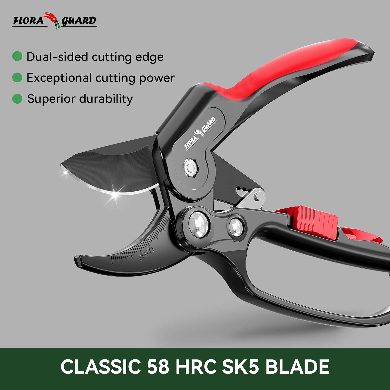 FLORA GUARD pruning shears ideal for precise rose pruning.
