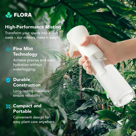 Flora premium plant mister shown in ergonomic squeeze grip for comfortable use.