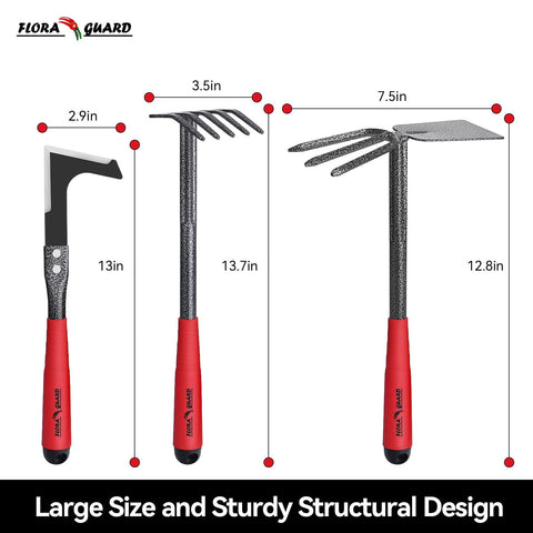 Flora Guard 6-Piece Garden Tool Set 9-tine leaf rake for efficient leaf cleanup.