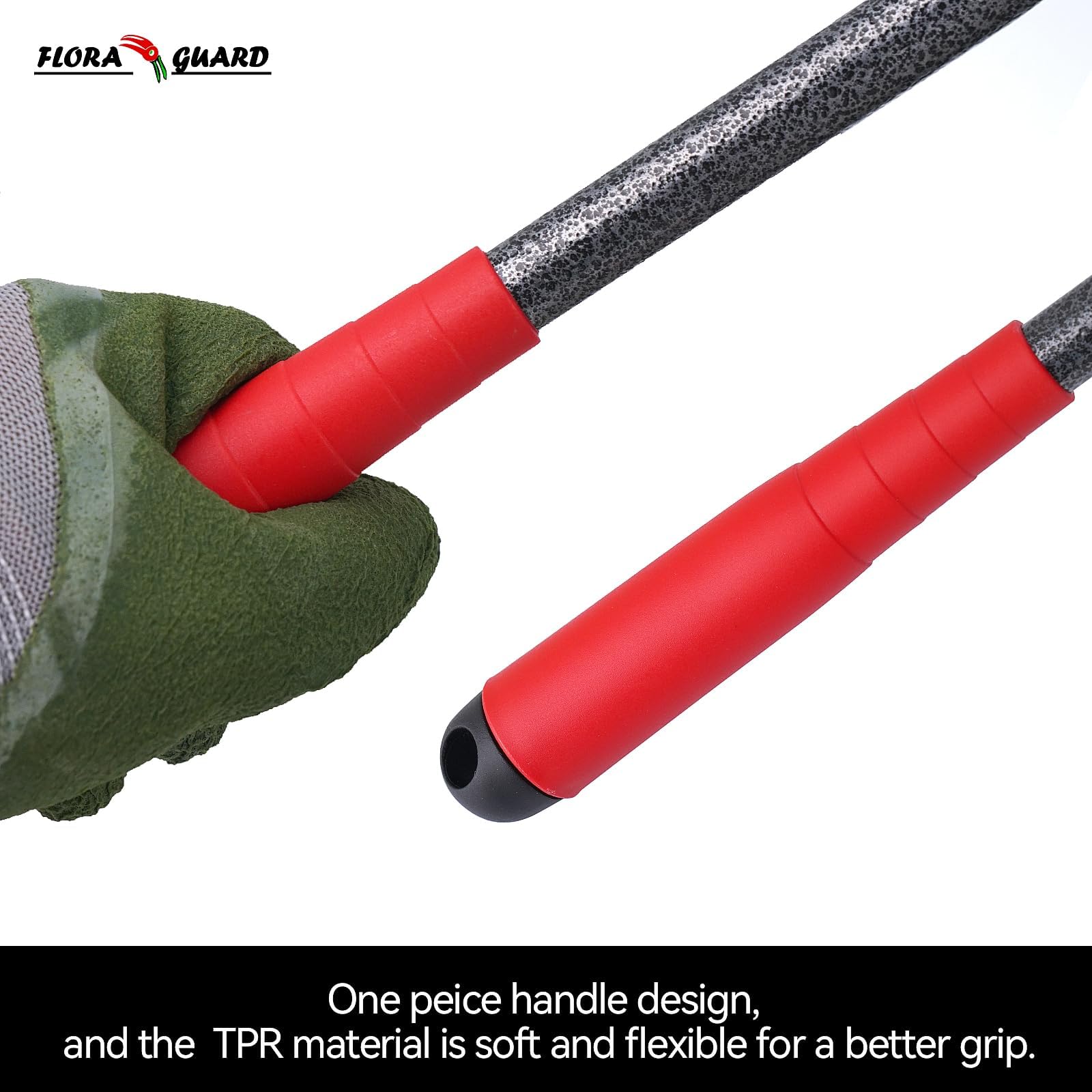 Flora Guard 6-Piece Garden Tool Set shown in hand for versatile gardening tasks.