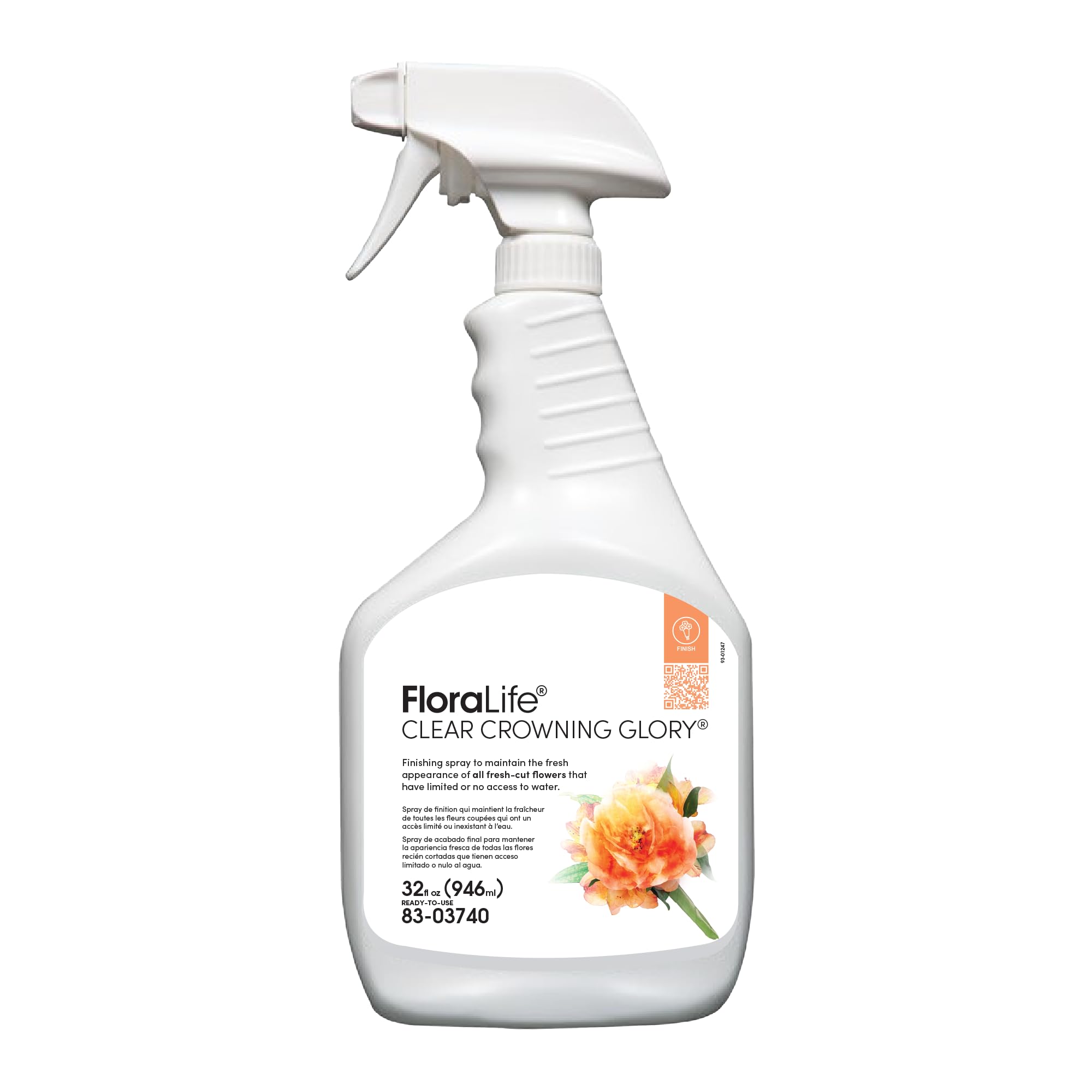 Floralife Crowning Glory Spray bottle applying a clear finish to blooms