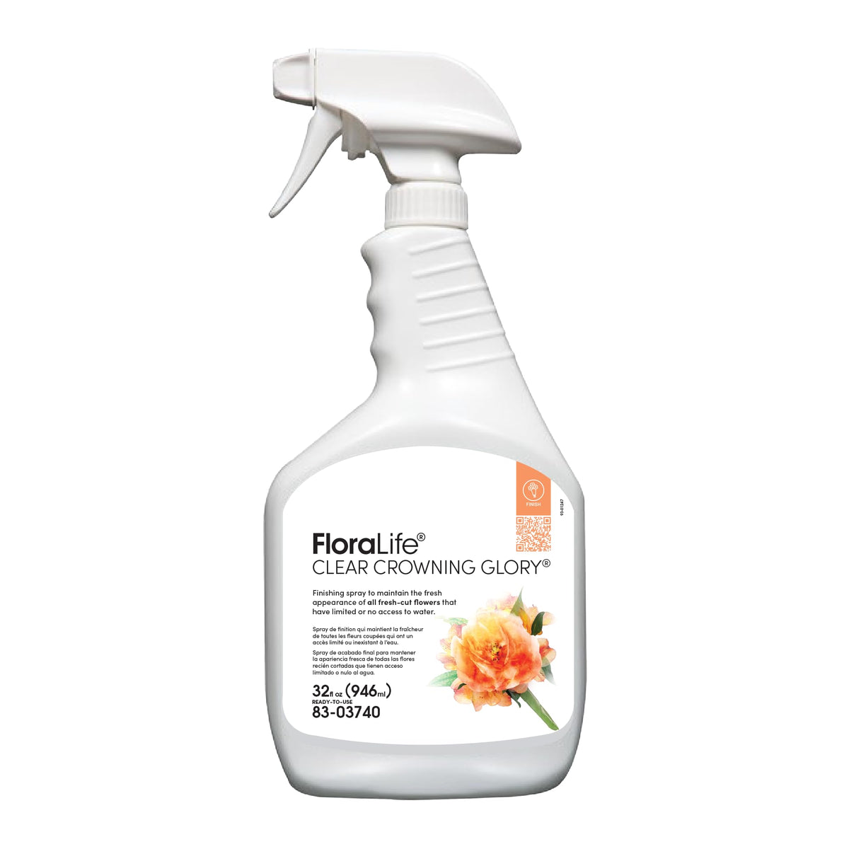 Floralife Crowning Glory Spray bottle applying a clear finish to blooms