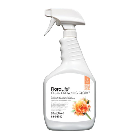 Floralife Crowning Glory Spray bottle applying a clear finish to blooms
