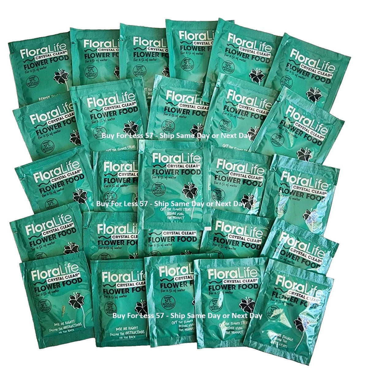 Floralife Crystal Clear 5g packets front view; supports hydration and vibrant opening.