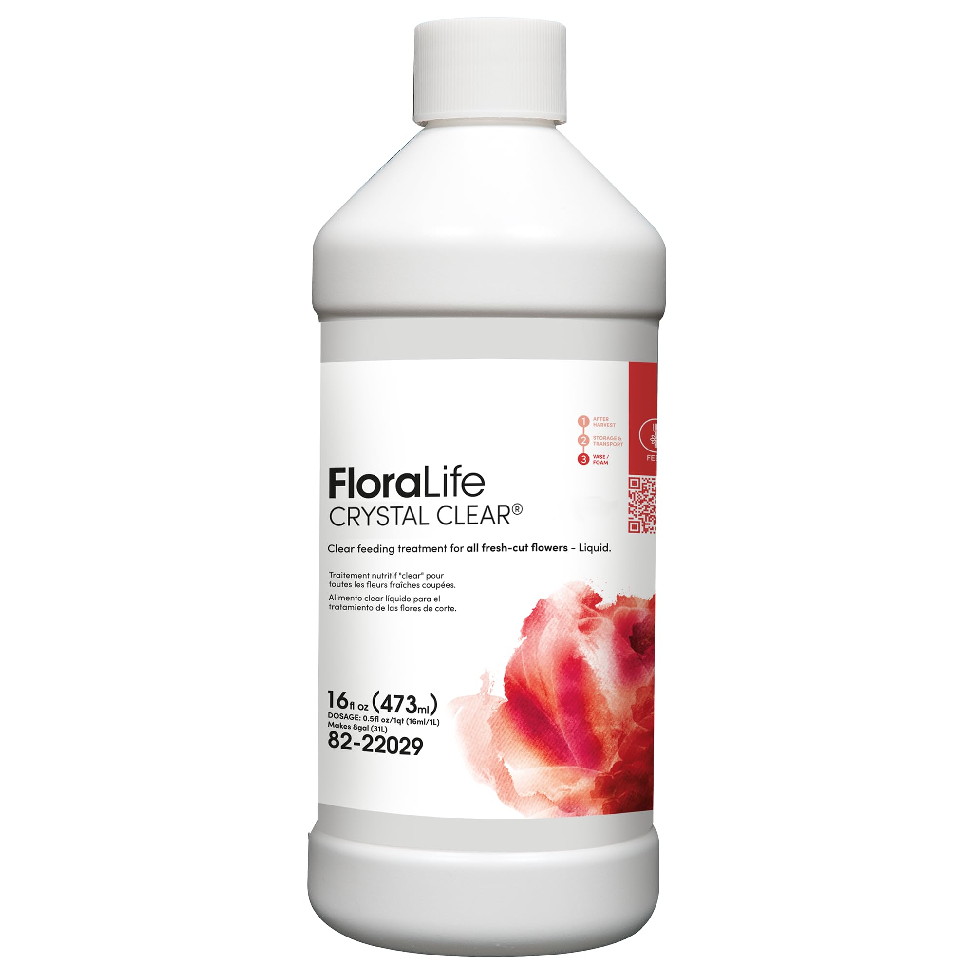 Floralife Crystal Clear Liquid Flower Food bottle being poured for fresh-cut flowers