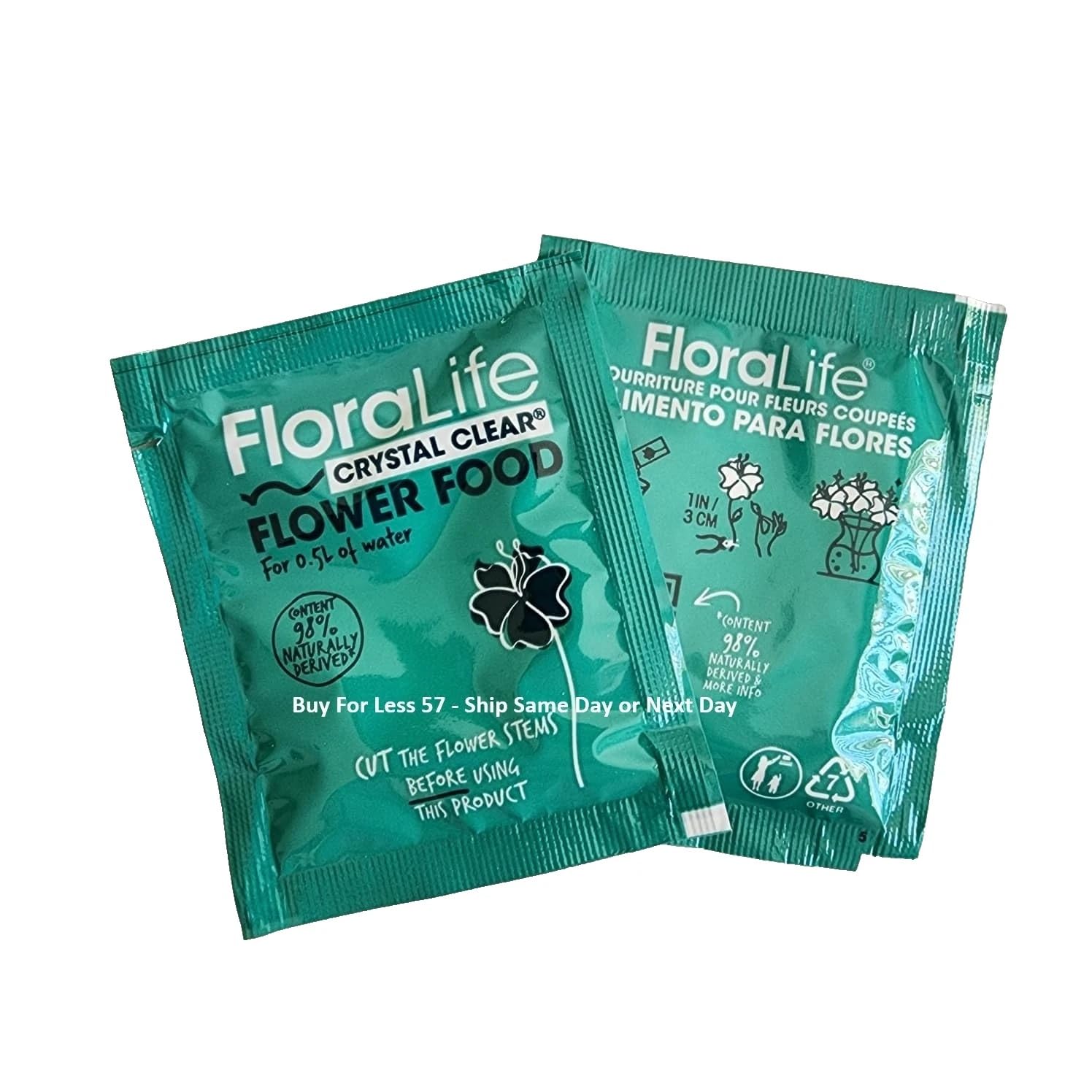Floralife Flower Food 300 packet opened, contents ready to mix.