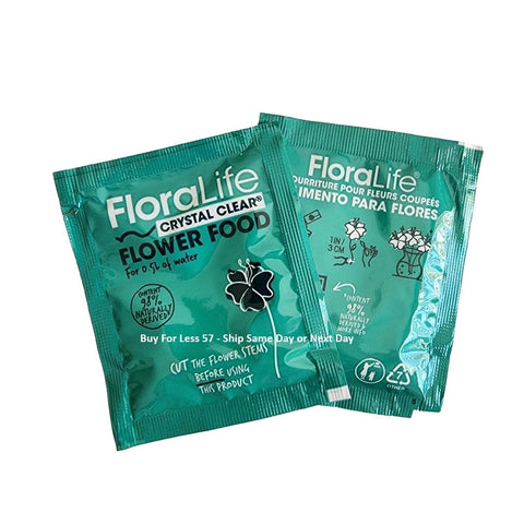 Floralife Flower Food 300 packet opened, contents ready to mix.