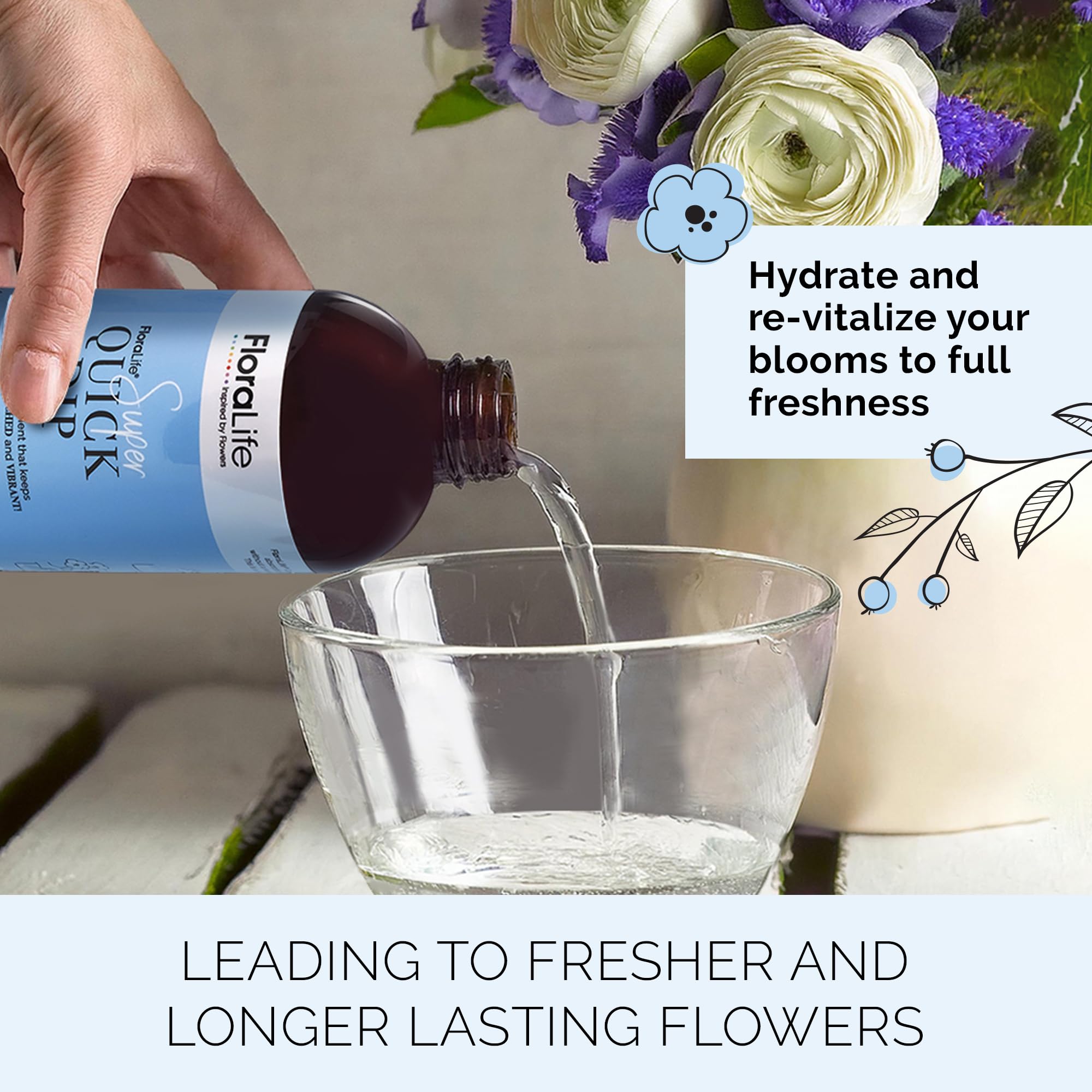 FloraLife Quick Dip boosts bloom brightness after treatment.
