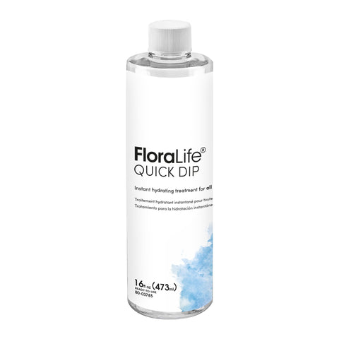FloraLife Quick Dip Hydrating bottle delivers instant hydration for cut flowers.