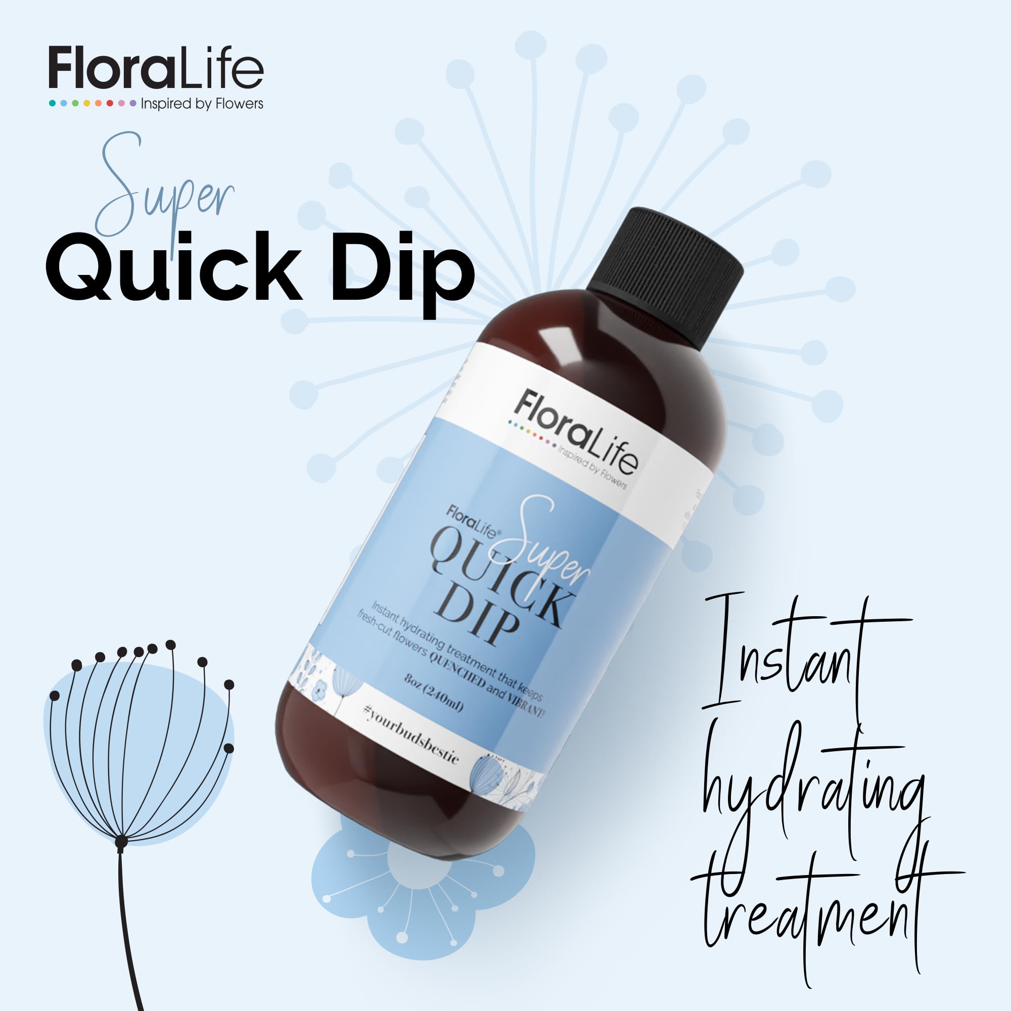 FloraLife Quick Dip stems hydration for fresh-cut flowers.