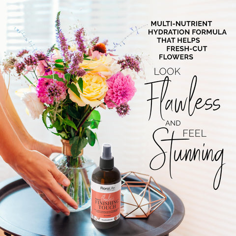FloraLife Finishing Touch quick spritz seals vitality on finished arrangements.