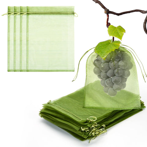 FloraSea fruit protection bags on apples using breathable green mesh for pest deterrence