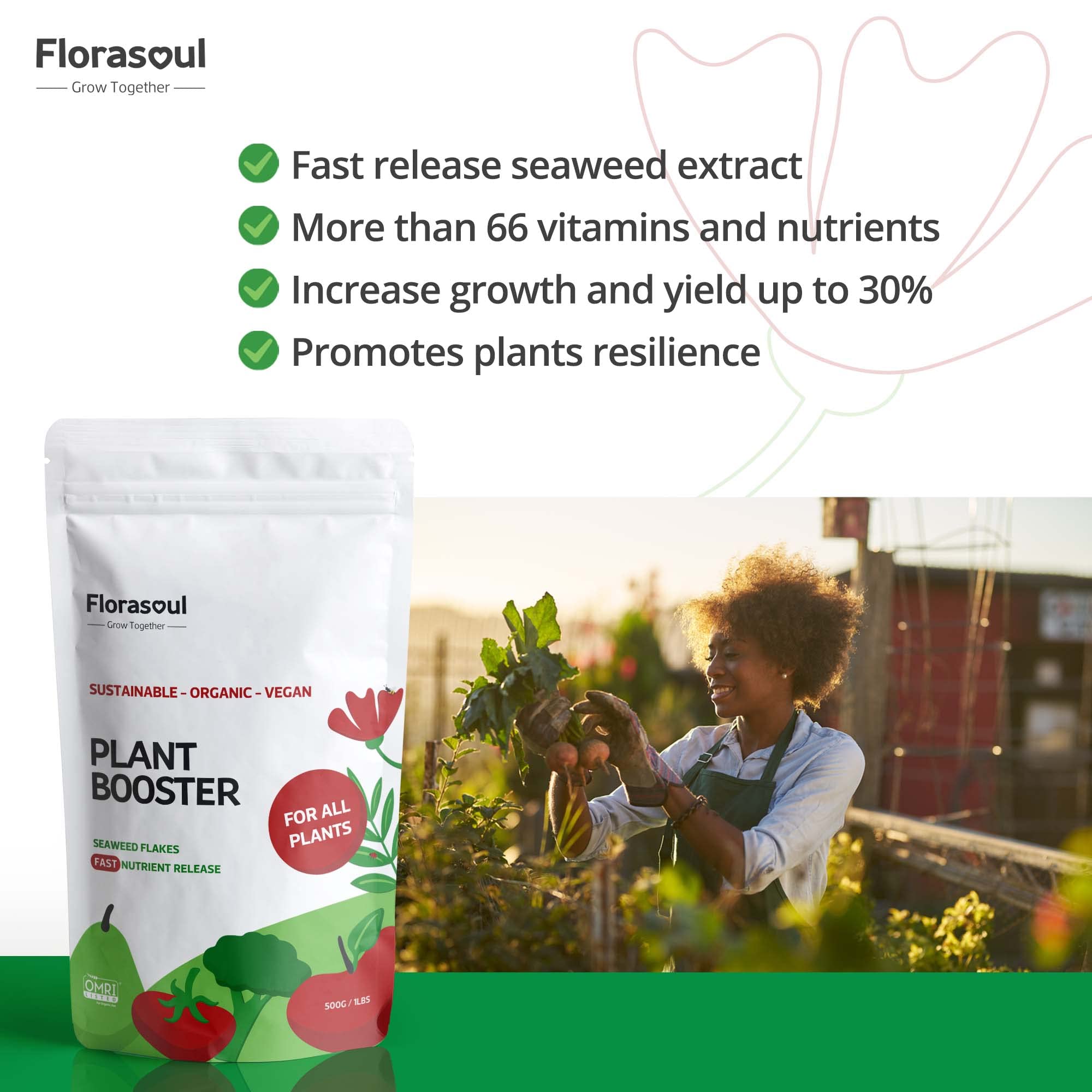 Florasoul flakes dissolving in water for quick, residue-free plant feeding.