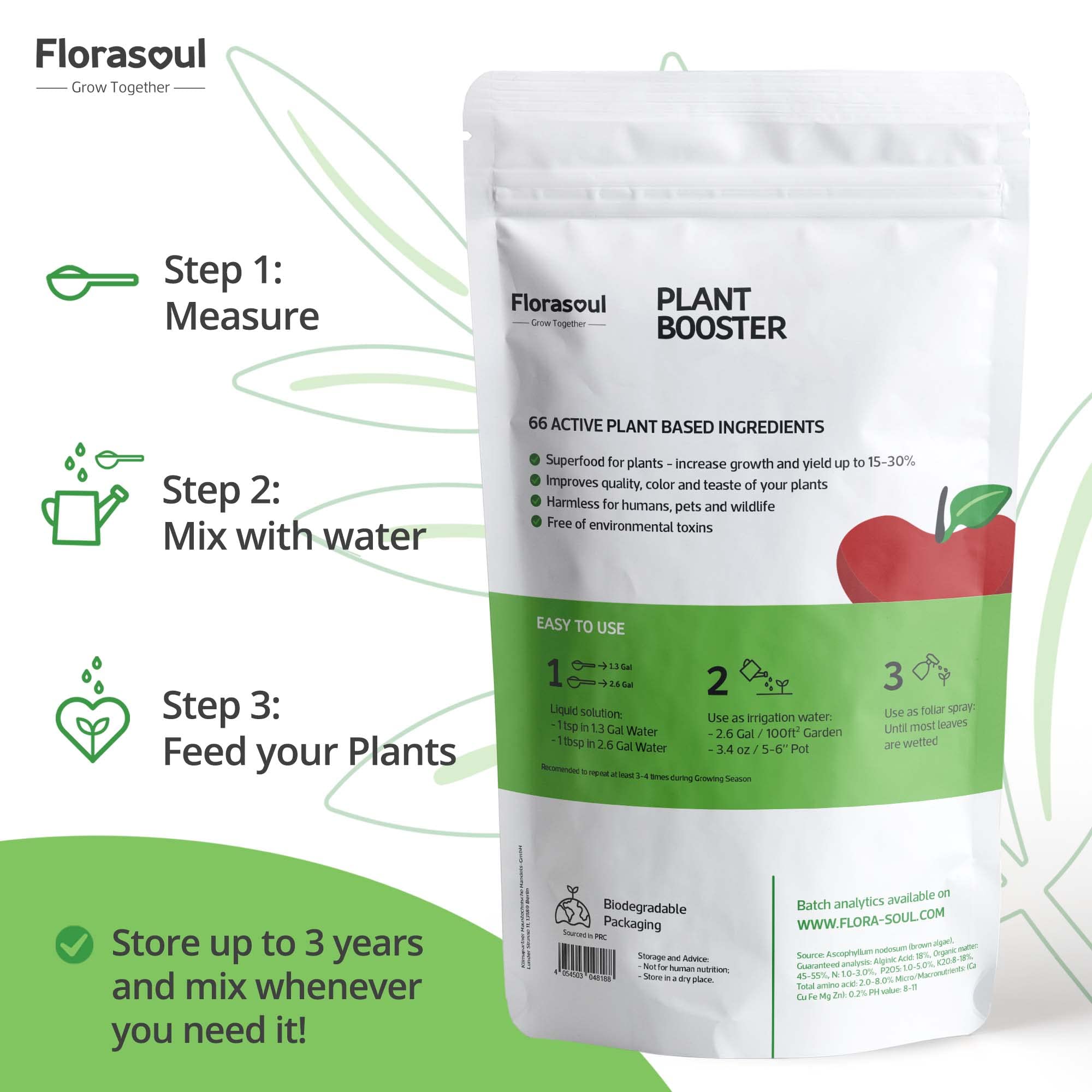 Florasoul seaweed flakes used in hydroponics for clean nutrient delivery.