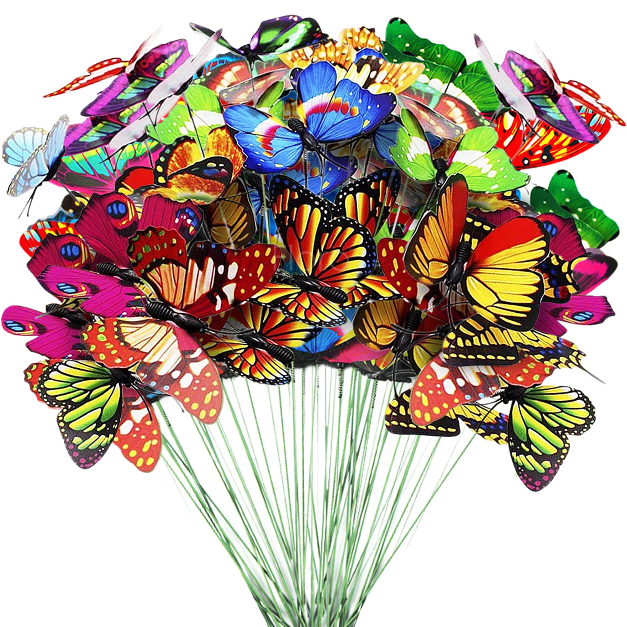 FLORO 30 butterfly stakes with 9.8 inch sticks fluttering in breeze, adding garden whimsy.