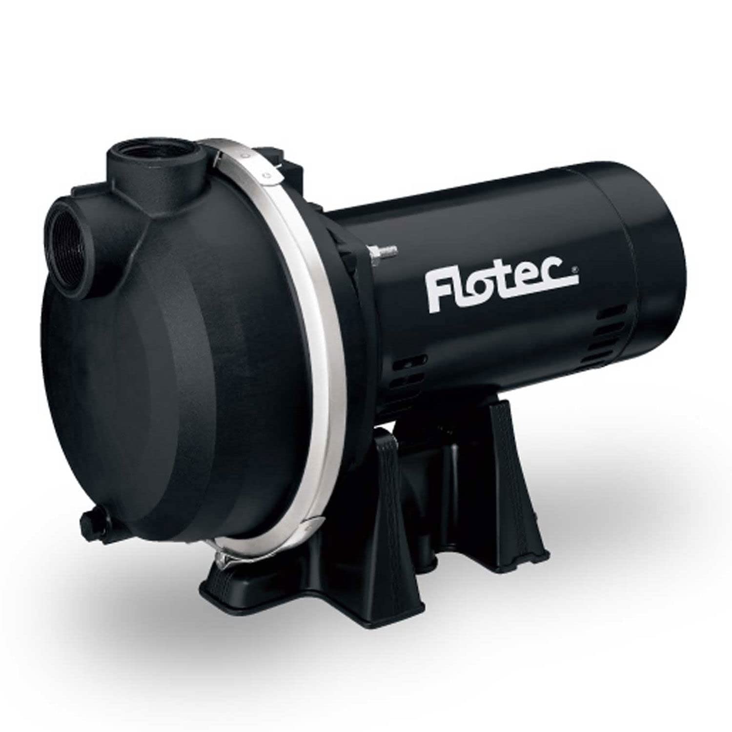 Flotec FP5172 sprinkler pump side view showcases dual voltage capability for flexible power options.