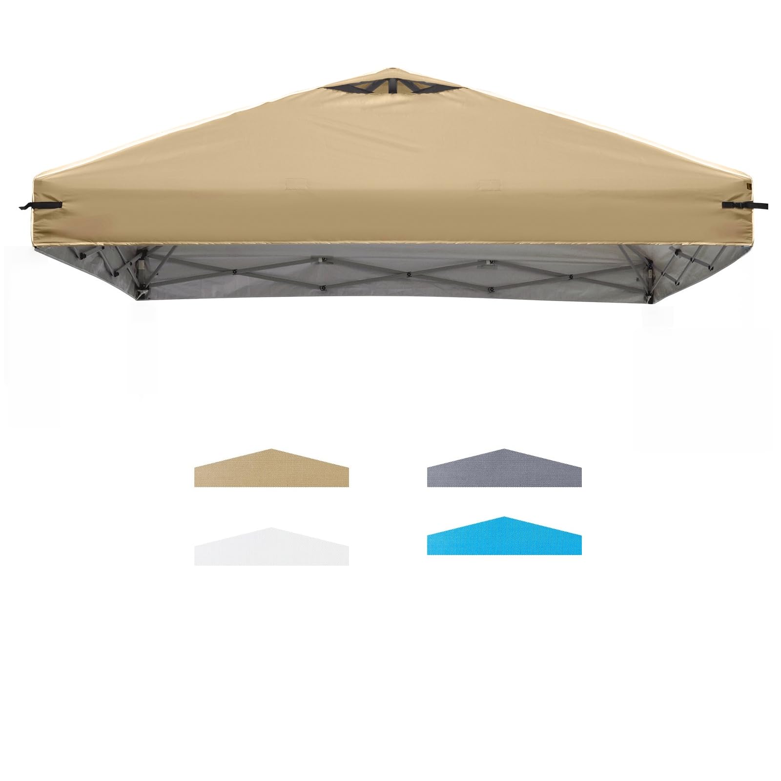 FLOUREE 8x8 canopy top beige, front view shows snug fit for reliable shade.