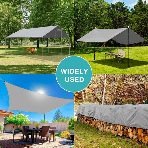 FLOUREE coop cover with reinforced eyelets and bungee cords for easy securing.