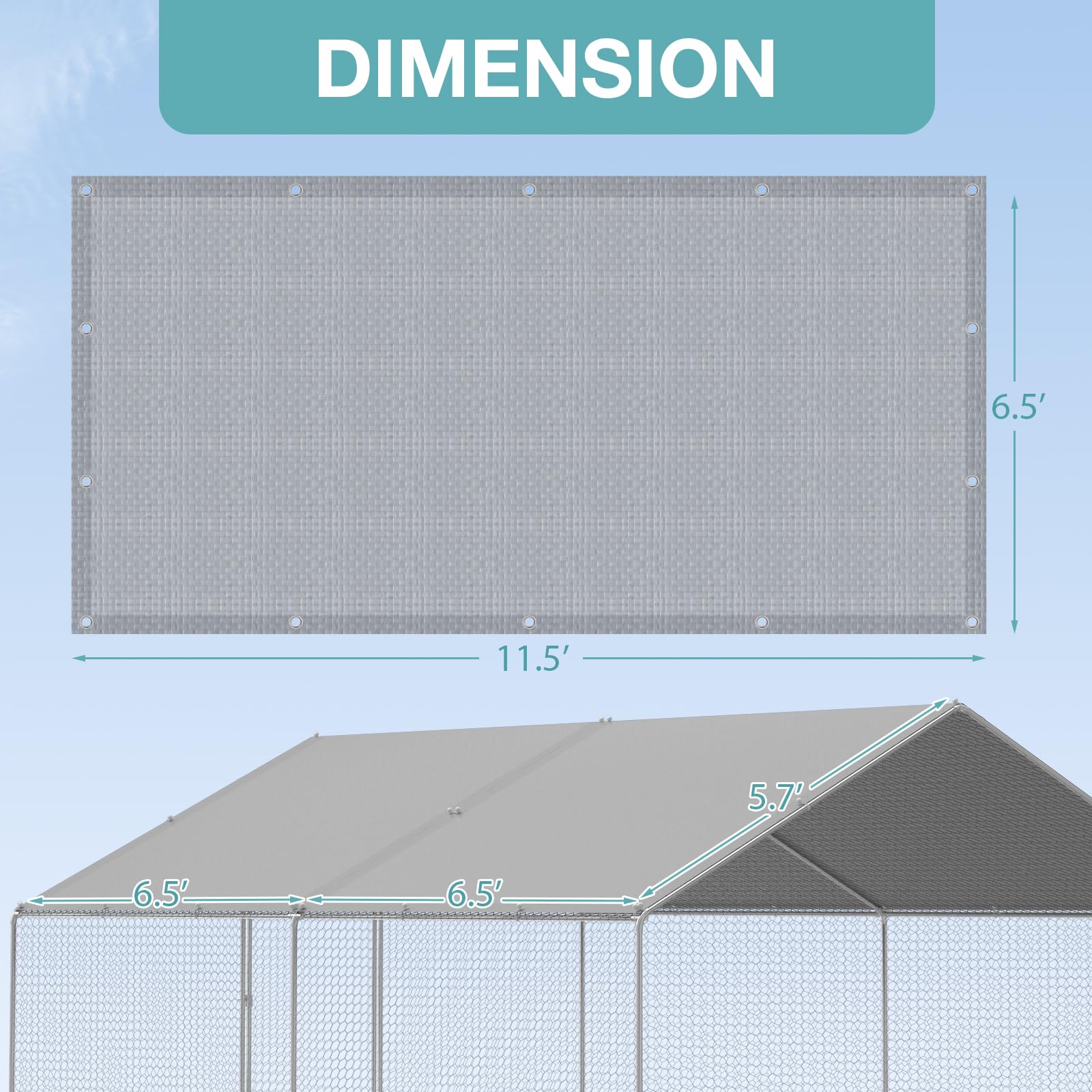 FLOUREE UV-shade coated tarp provides cooling shade for chickens.