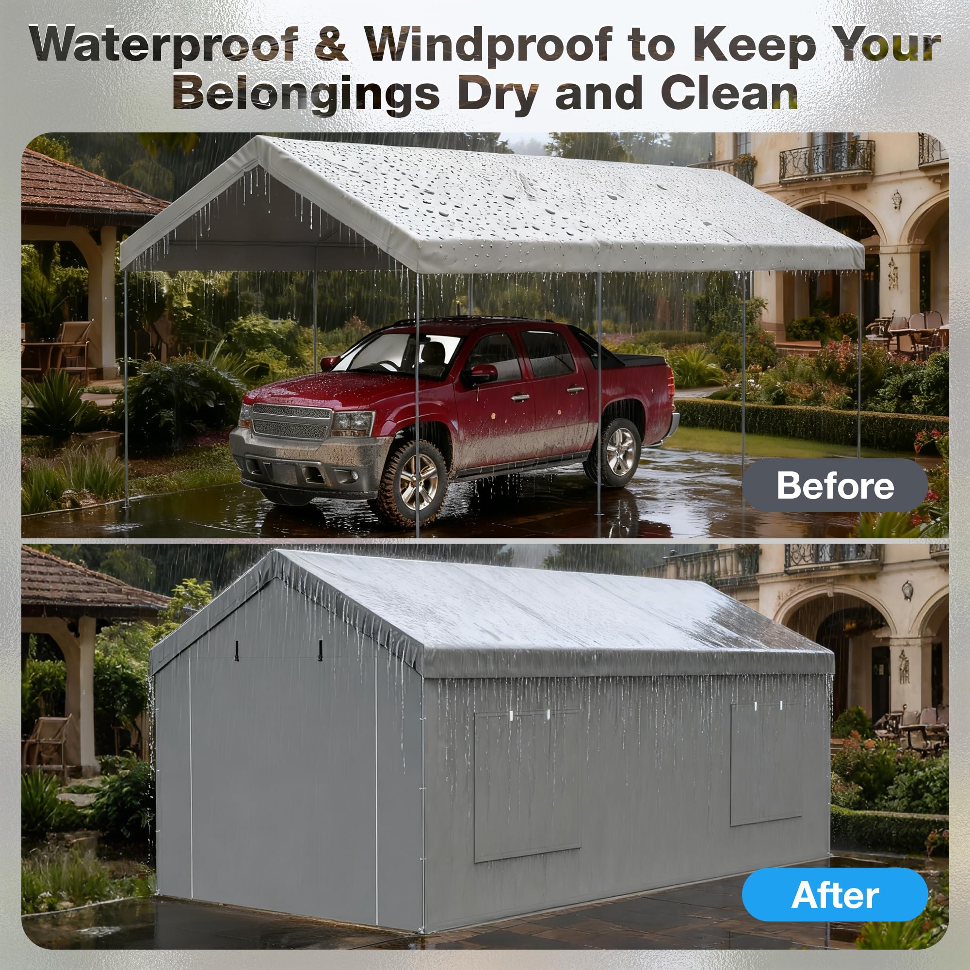 FLOUREE replacement door panel for carport, quick upgrade option.