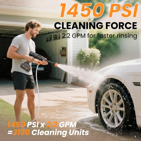 Flouritech 21V battery pack powers long cordless cleaning sessions.