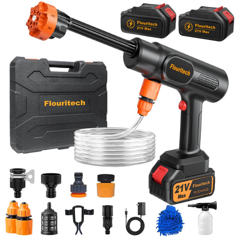 Flouritech cordless pressure washer delivers 1450 PSI for fast outdoor cleaning.