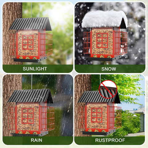 FlowaFoli bird feeder features a double suet cage for varied diets.