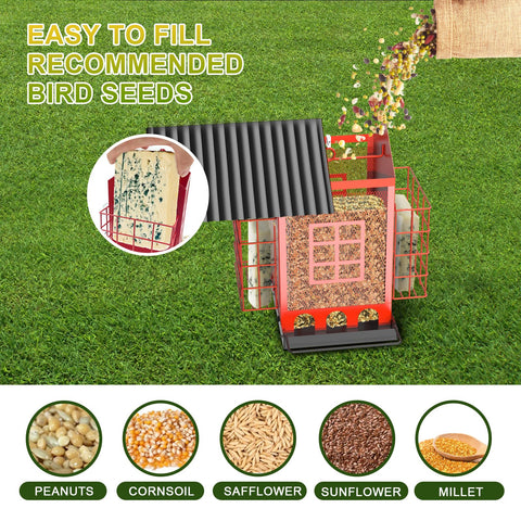 FlowaFoli bird feeder offers a 3.7 lb seed capacity for steady feeding.