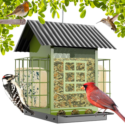 FlowaFoli outdoor bird feeder with durable metal construction for weatherproof garden feeding.