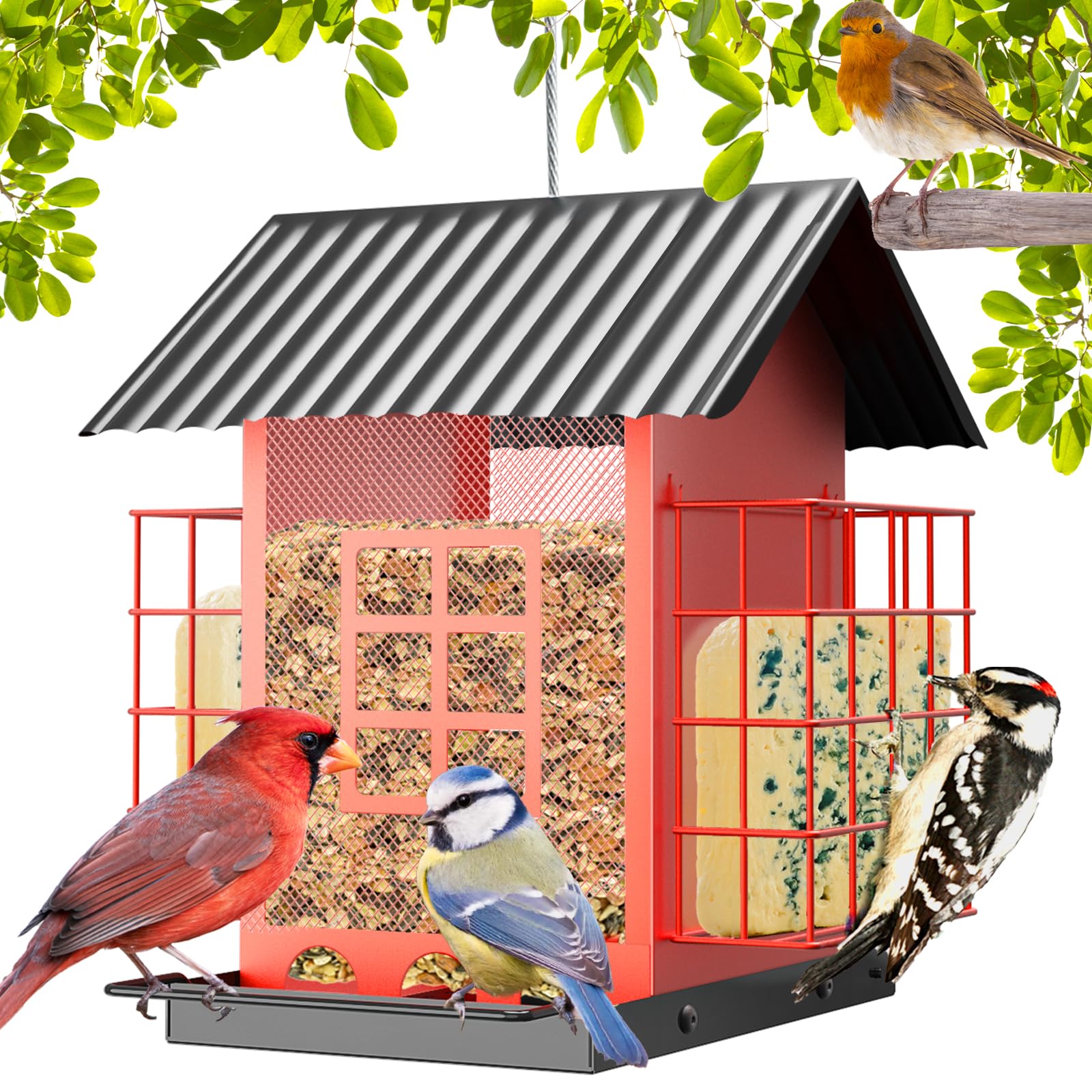 FlowaFoli bird feeder with sturdy metal construction for outdoor use.