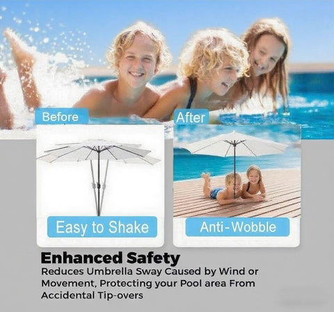 Flowerteen easy-install stabilizer makes pool shade setup quick