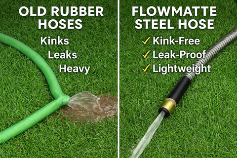 FlowMatte 100ft hose with matte black sleeve adds grip and durability.