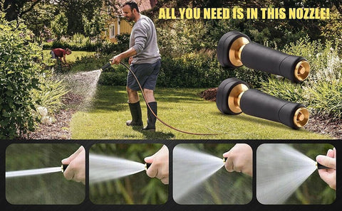 FlowMatte 100ft hose nozzle provides versatile spray for tools.
