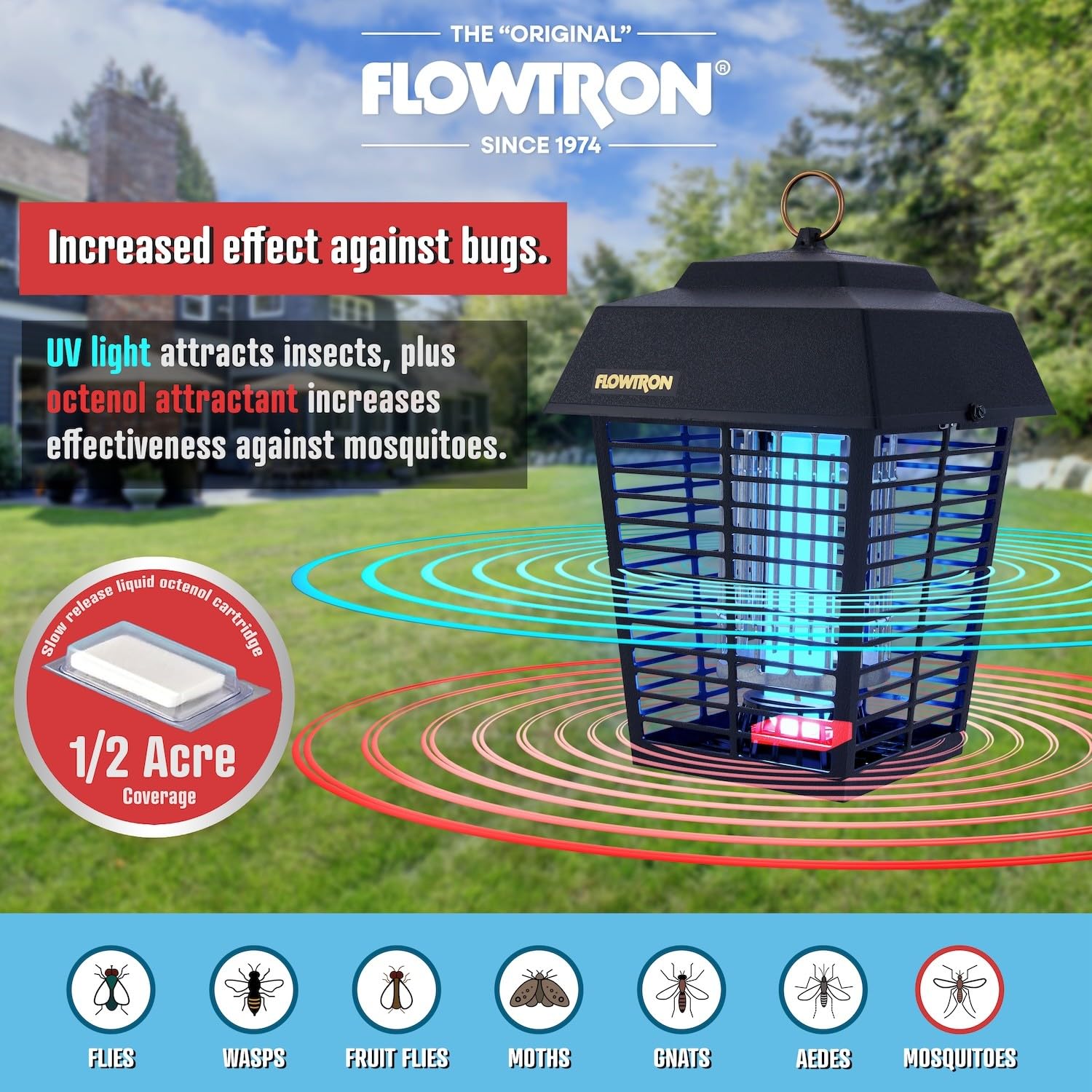 Flowtron 5600V kill grid in action delivers rapid insect zapping