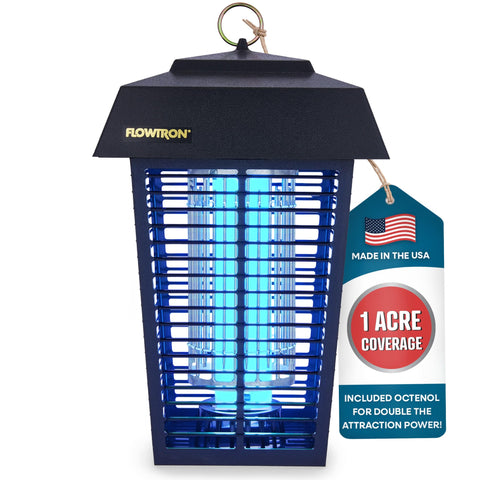 Flowtron Bug Zapper in outdoor setting with 1 acre coverage reduces flying pests.