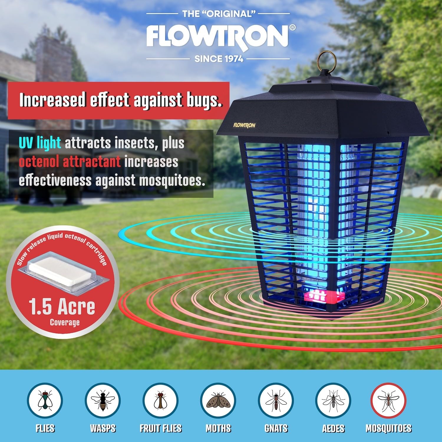 Flowtron 5,600V grid delivering fast insect zap