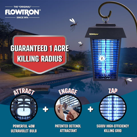 Flowtron Bug Zapper 5600V kill grid powers instant insect elimination.